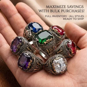 RENSINO Price Turkish Fashion Crystal Multiple Colors Saudi Arabic Gemstone Moroccan Silver Stainless Steel Rings for Men