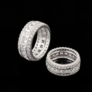 RENSINO Princess Cut Round CZ Pave Band 925 Sterling Silver Full Eternity Ring for Bulk Order