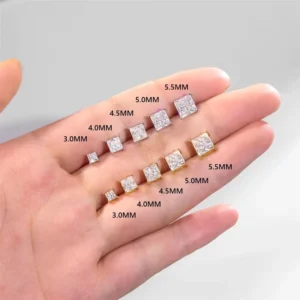 RENSINO Princess Moissanite Earring 14K White Gold Vermeil 925 Sterling Silver Men Women Jewelry VVS1 Lab Created Earrings Studs
