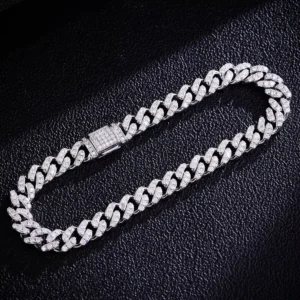 RENSINO Promotion 925 Silver Fine Jewelry Fashion Bracelet Cuban Link Chain with Moissanite Bracelet Hip Hop Stylish Accessory