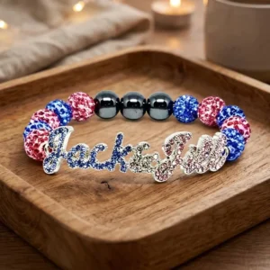 RENSINO Promotional Jack and Jill Sisterhood Greek Letter Bracelet Blue and Pink Pendant Beaded Fashion Pendant Shiny Jewelry