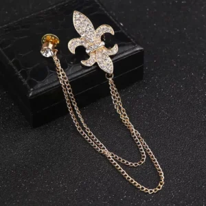 RENSINO Promotional Low MOQ Charm Silver Gold Black Tassel Anchor Brooches With Chain for Men Shirt