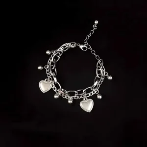 RENSINO Pulsera Custom Heart Charm Cuban Link Chain Cross Bracelet Double Layers Jesus Silver Plated Bracelet Valentines Day Gift