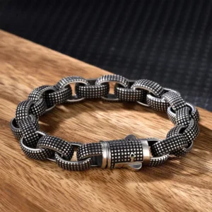 RENSINO Punk Chunky Men’s Bracelet Jewelry Silver Link Chain Bracelet Personalized Stainless Steel Bracelet for Man