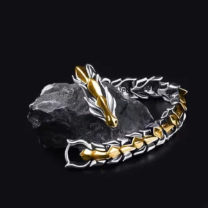 RENSINO Punk Gold Silver Plated Bracelet Hip Hop Dragon Bone Scale Bracelet for Men