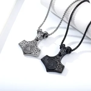 RENSINO Punk Nordic Viking Odin Thor’s Hammer Goat Waterproof Stainless Steel Fashion Jewelry Pendant Necklaces for Men