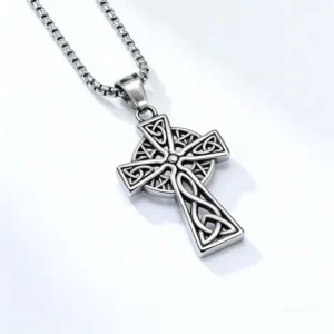 RENSINO Punk Religious Christian Silver Gold Black Stainless Steel Cross Necklace Celtic Dragon Knot for Men’s Birthday Anniversary