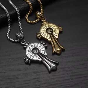 RENSINO Punk Rock Protestant Jesus Cross Pendant Necklace Men Silver Plated Waterproof Stainless Steel Religious Jewelry Link Gift