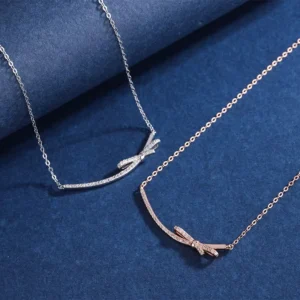 RENSINO Punk Rose Gold Plated Sterling Silver Butterfly Knot Necklace Hip Hops S925 Sterling Silver CZ Bow Pendant Necklace