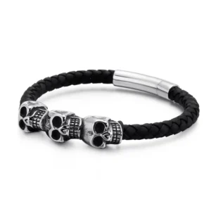 RENSINO Punk Skeletons Braided Black Bracelet Jewelry Men