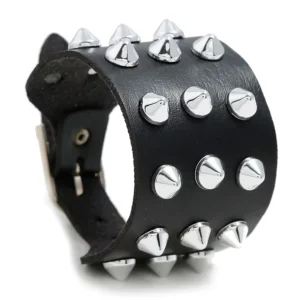 RENSINO Punk Style Three-row Silver Charm Vintage Bracelet Exaggerated Unisex PU Leather Bracelet