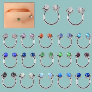 RENSINO Punk Stylish Horseshoe Ear Bone Ring Dragon Claw Cat Eye Ball Opal 6mm PVD Lip Nose Ring Stainless Steel Body Jewelry