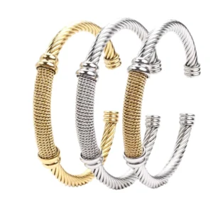 RENSINO Punk Titanium Steel Cuff Bracelets Bangles for Men Women Stainless Steel Knitted Open Bangle Bracelet Pulseras Luxury Jewelry