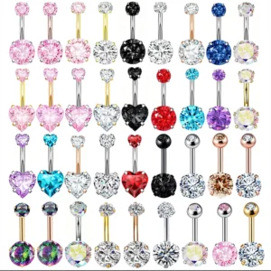 RENSINO Pure Surgical Stainless Steel Zircon Belly Button Rings 14G Hypoallergenic 14K Gold Plated Navel Piercing Body Unisex