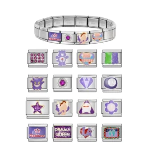 RENSINO Purple Flower Star Unicorn Crystal Italian Charms Bracelet Link Fit 9mm Bracelet Stainless Steel DIY Making Fashion Jewelry Gift