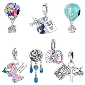RENSINO Purple Jewelry 925 Sterling Silver Hot air Balloon Butterfly Flower Beads for Jewelry Making Silver Charm Fit Pan Bracelet