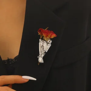 RENSINO QW 216 Clothes Jewelry Fashion Metallic Metal Alloy Silver Alloy Free to Bring Flower Bouquet Brooch