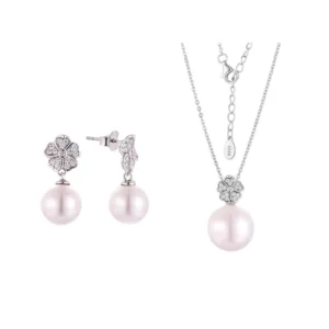 RENSINO QX CUSTOM OEM Women Luxury 925 Sterling Silver Pearl Earrings Necklaces Fine Cubic Zircon Jewelry Set Woman Gift