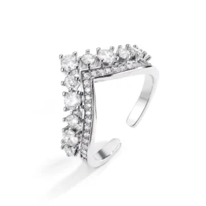 RENSINO RAKOL RP3072 New Luxury Crown Shape Zircon Rings Jewelry Women Adjustable Finger Ring Silver Wedding Rings
