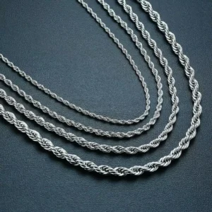 RENSINO RINNTIN 2mm 3mm 4mm Custom 925 Silver Cuban Link Chain 925 Sterling Silver Italy Rope Necklace for Men Women