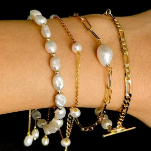 RENSINO RINNTIN GPB Gold Jewelry 925 Sterling Silver Freshwater Pearls Bracelet Chain Gold Plated Joyas De Plata Pearl Bracelets