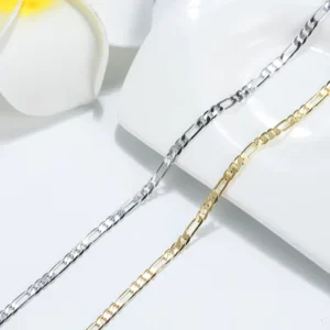 RENSINO RINNTIN SA07 Anklet for Men Jewelry Customize Bracelet and Anklets Women’s 14k Gold Plated 925 Sterling Silver Figaro Anklet