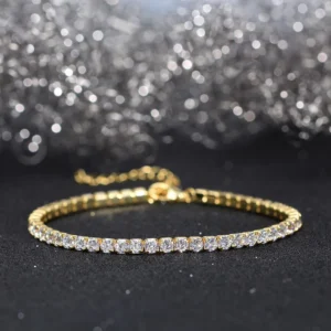 RENSINO RINNTIN SB192 Fashion 3mm Round Cut Tennis Bracelet Cz Stone Real 14k Gold Plating 925 Sterling Silver Tennis Bracelet