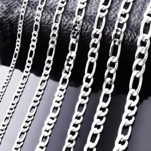 RENSINO RINNTIN SC34 Fashion Jewelry 925 Sterling Silver Gold Diamond Cut Figaro Chain Necklace Bracelet Designs for Women Men