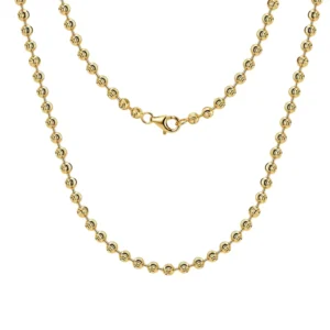 RENSINO RINNTIN SC91 925 Sterling Silver Moon Cut 3mm Bead Ball Chain with Environmentally Plated 14K Gold Chain Necklace