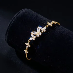 RENSINO RINNTIN SMOB09 925 Sterling Silver Gold Plated Butterfly Bracelet D VVS Moissanite Adjustable Fine Charm Bracelet for Women