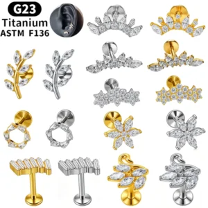RENSINO RQ Fashionable Women’s Body Jewelry ASTM F136 Titanium Piercing Jewelry Internal Thread Party Stud Earrings Titanium Piercing