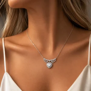RENSINO RTS Heart Cut 1CT VVS Moissanite Pendant Full Moissanite 925 Silver Anti Tarnish Chokers Necklaces for Women