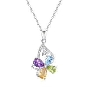 RENSINO Rainbow Natural Gemstone Necklace 925 Silver Hypoallergenic Luxury Pendant Necklace Gift Custom Velvet Box Jewelry