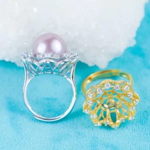 RENSINO Re030978 DIY 9-11mm Natural Freshwater Pearl Ring Accessory 925 Sterling Silver Adjustable Size Engagement Ring for Women