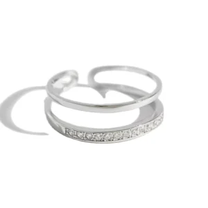 RENSINO Ready Ship Rhodium Plated 925 Sterling Silver Adjustable Engagement Ring for Wedding Anniversary Trendy Unisex Jewelry