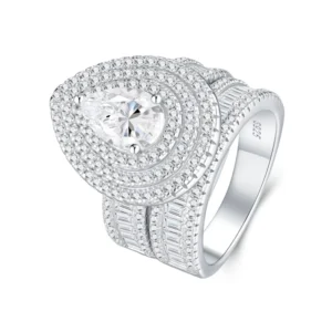 RENSINO Ready To Ship New Trendy Moissanite Set Rings 925 Sterling Silver Luxury Fine Gem Rings Wedding Band And Engagement Ring