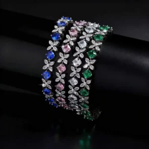 RENSINO Ready to Ship GRA Moissanite Tennis Chain Bracelet Colorful Cross Flower D Color Moissanite Bracelet for Women Wedding Jewelry