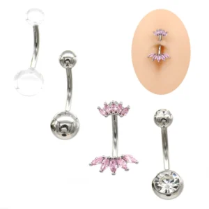 RENSINO Ready to Ship Girls’ Fashion Body Jewelry Punk Style Belly Button Rings Zircon Flower Navel Piercing 10mm