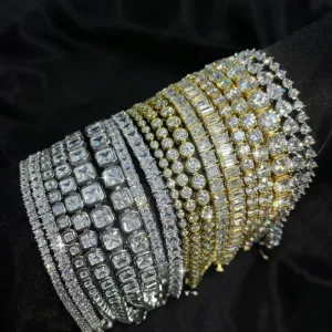 RENSINO Ready to Ship Moissanite Tennis Chain Bracelet Heart Cut 925 Silver Bracelet Hiphop Men Women Moissanite Bracelet