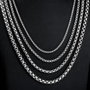 RENSINO Ready to Ship Stainless Steel Silver Round Box Necklace Chain
