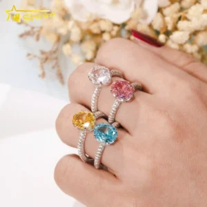 RENSINO Ready to Ship Sterling Silver 925 Rings Gold Plated Crushed Ice Cut CZ Fashion Jewelry Engagement Rings