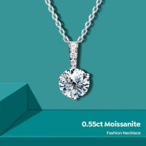 RENSINO Real 1 Carat Round Moissanite Stone Gemstone Pendant Necklace for Women 925 Sterling Silver Engagement Jewelry Gifts