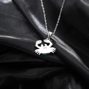 RENSINO Real 925 Silver Chain for Engagement Wedding Crab Opal Pendant Precision-Set Opal Body Intricate Silver Claw