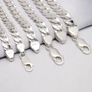 RENSINO Real 925 Solid Silver 4/5/6/7/8mm Cuban Chain Necklace Fashion Hip Hop Jewelry