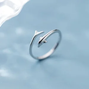 RENSINO Real 925 Sterling Silver Dolphin Animal Adjustable Ring for Women Party Cute Fine Jewelry Minimalist Accessories