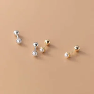 RENSINO Real 925 Sterling Silver Freshwater Pearl Screw Stud Earring for Women Wedding Party Mini Minimalist Jewelry