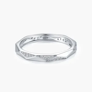 RENSINO Real 925 Sterling Silver Geometric Design Minimalist Rings Clear Zircon For Women Girls Anti-allergy Fine Jewelry Gifts