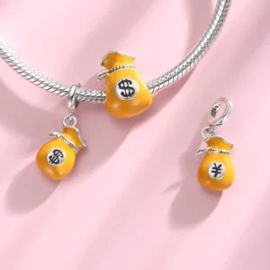 RENSINO Real 925 Sterling Silver Gold Enamel Money Bag Lucky Beads Charms DIY Fashion Pendant for Bracelet Women Jewelry Making Bulk