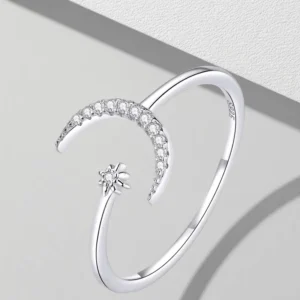 RENSINO Real 925 Sterling Silver Women’s Wedding Opening Ring with Dazzling Zircon Adjustable Fine Jewelry for Engagement
