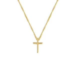 RENSINO Real Gold Chain Dainty 925 Sterling Silver Cross Necklace Yellow Solid Gold Link Chains